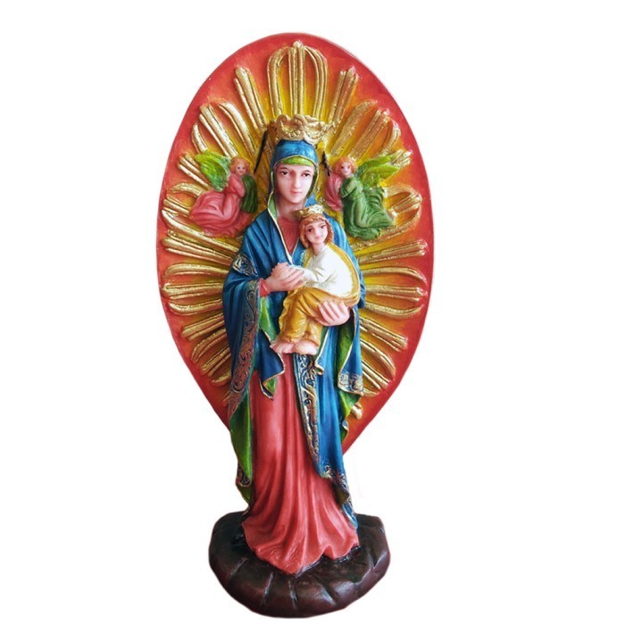 Min Patung Pajangan Rohani Katolik Bunda Maria Penolong Abadi Padat 18Cm