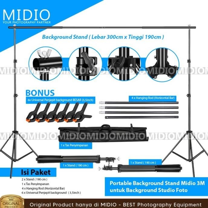Portable Background Stand Midio 3M untuk Background Studio Foto