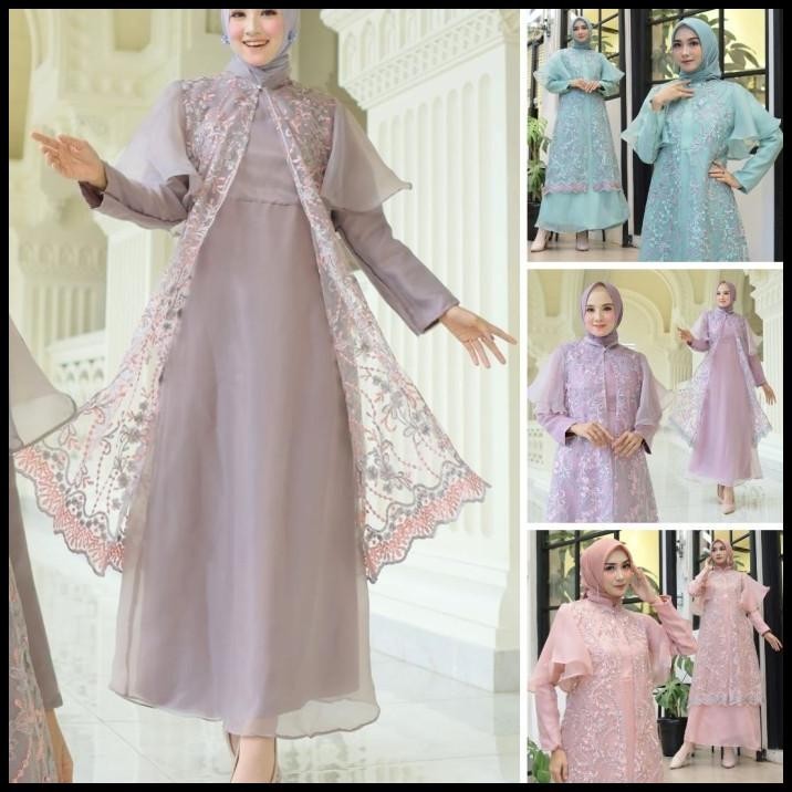 DISKON) Maxi Dress Wanita Gamis Outer Midi Organza Panjang Cardi Brukat Velvet Silahkan diorder