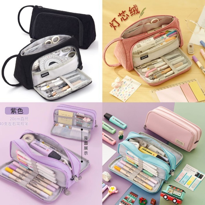 Kotak Pensil ANGOO Original Corduroi / Tempat Pensil Pencil Case Angoo