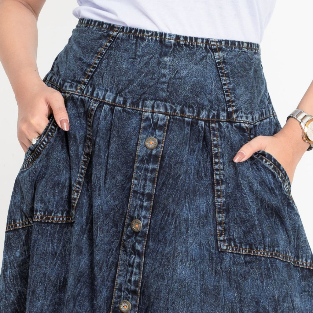 Promo Mega Sale 4.4 // Molding - Rok Payung Jeans Hitam Snow Model Kancing Tengah Premium Original