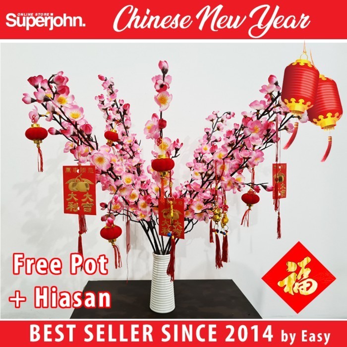 Pohon Imlek / Pohon Angpao / Bunga Sakura / Meihua Classic Red 60 Cm