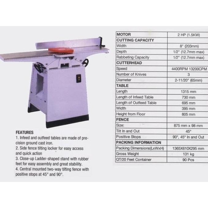 Mesin Jointer Oscar 8" Wj 200 Gold - Wood Jointer Oscar 8" Wj 200 Gold