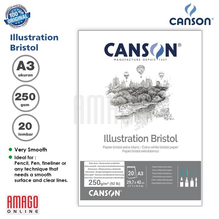 

Buku Gambar Canson Bristol A3 - 20 Sheets - 250 Gsm - Pad - 200457121