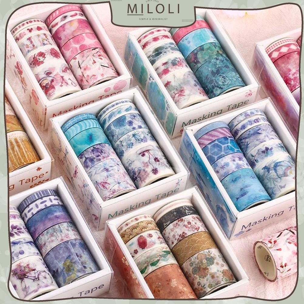 

dgf-4 [MILOLI] 10 Rolls WASHI TAPE PLANT RETRO Aesthetic Decor Jurnal Dekor Masking Tape Scrapbook - A0051 Original