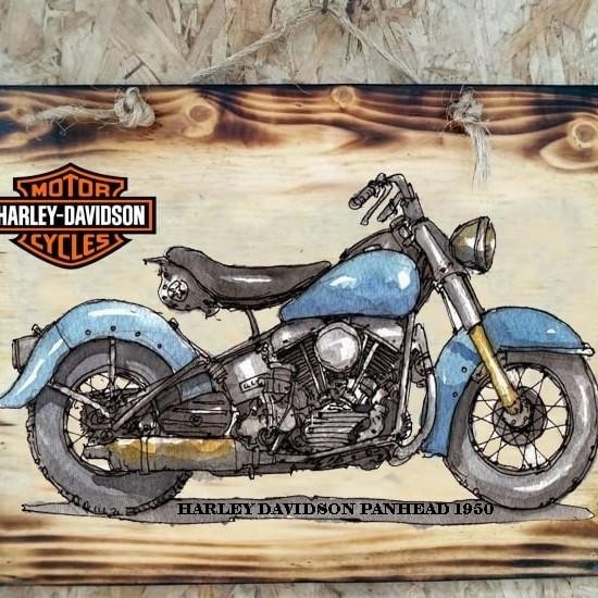 Lukisan Kayu Harley Davidson Panhead 1950 Hiasan Dinding Garasi