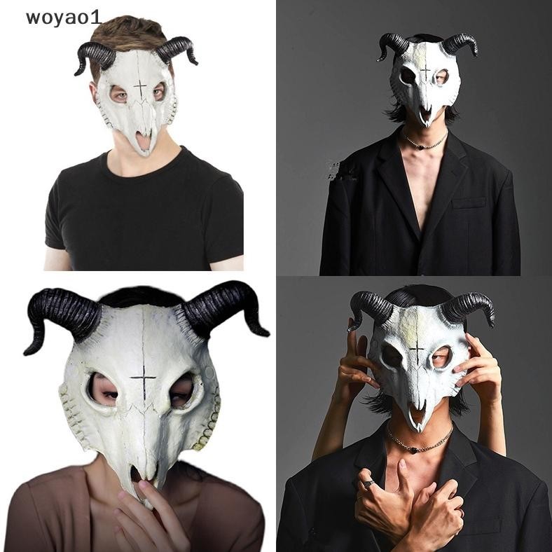 BDC Topeng Busa PU Tengkorak Domba/ Topeng Tanduk Ram Kambing Tengkorak Halloween/ Aksesoris Kostum 