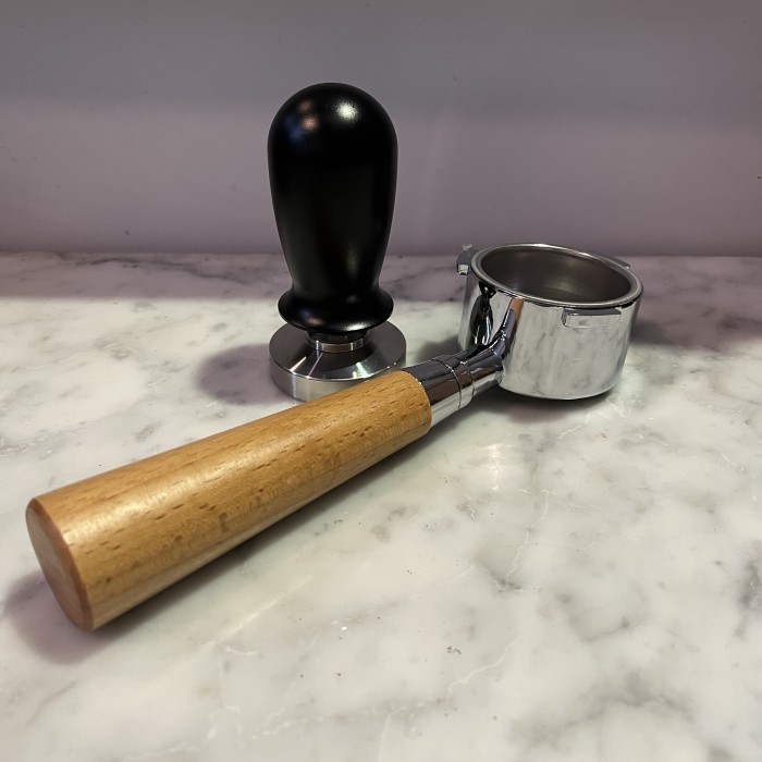 Paket Naked Portafilter 51Mm 3 Kuping + Tamper Klik 51Mm Black Handle