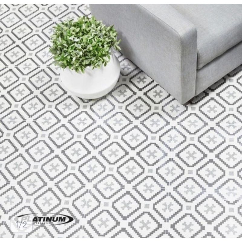 Keramik Platinum Teras/Garasi Brighton black Decor 40x40 matt | AJ Bangunan