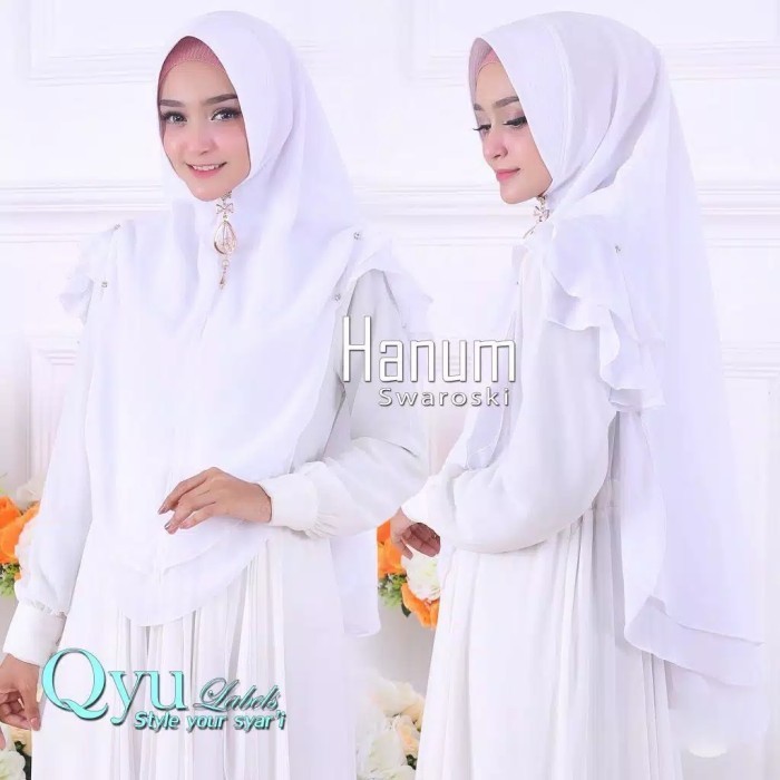 Jilbab Hijab Kerudung Khimar Syari Ceruti Sifon Hanum Swaroski Putih