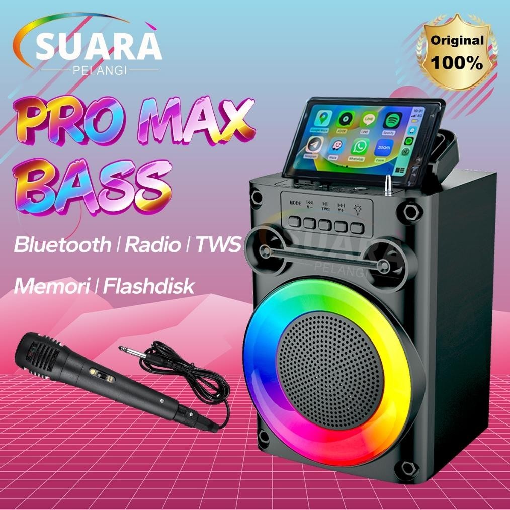 PRO BASSSPEAKER BLUETOOTH KARAOKE PROTABLE SUPER BASS POLYTRON BESAR ORIGINAL MINI WIRELESS MUSIK BO