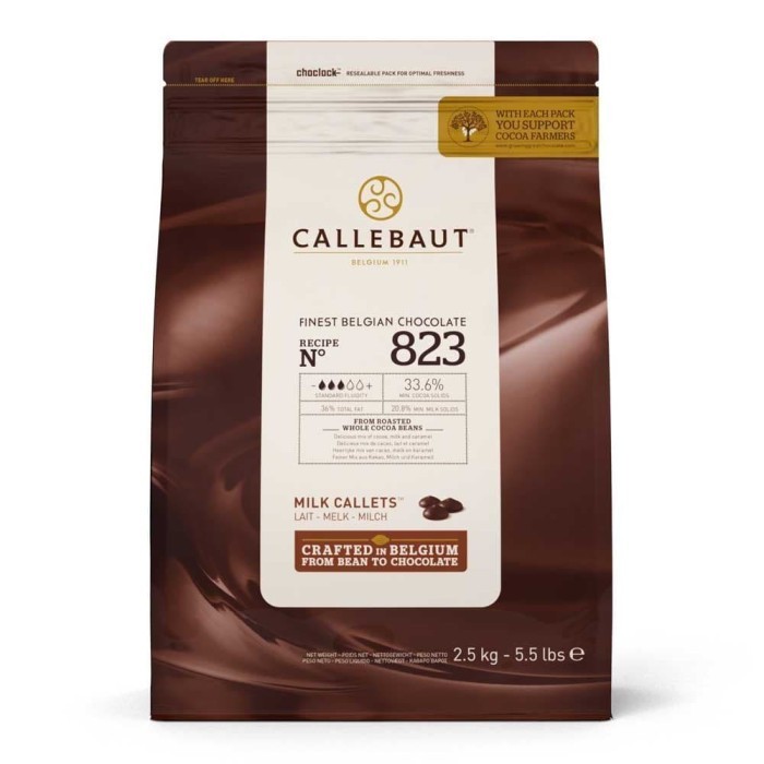 

Ready Callebaut 823NV Milk 2.5 kg bag / couverture chocolate dcc