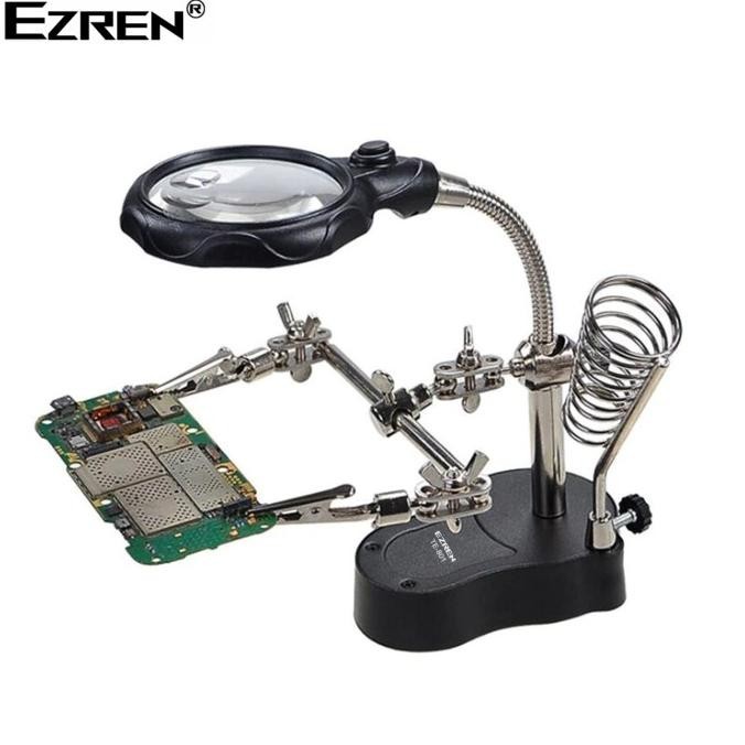 

Ezren TE-801 Kaca Pembesar Penjepit PCB + Lampu Holder 3.5x 12x AAA