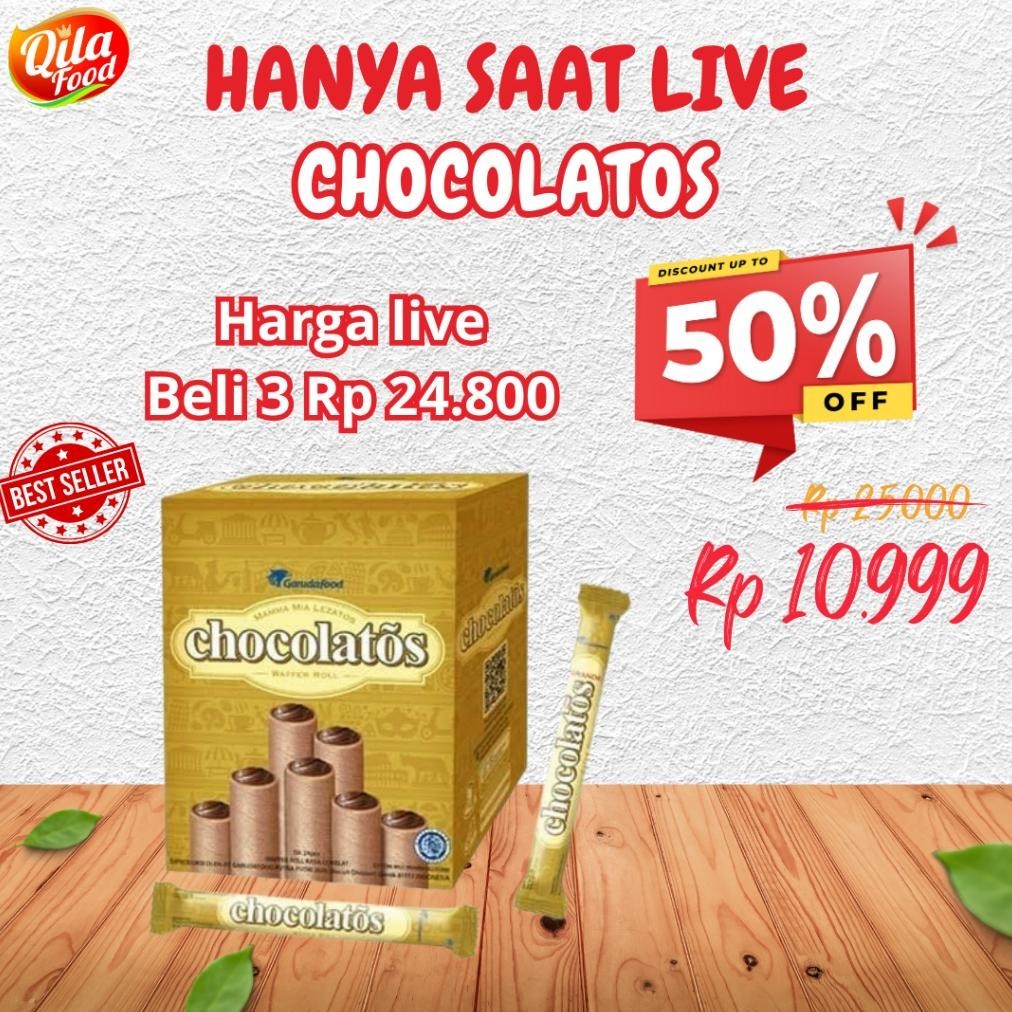 

Wafer Chocolatos Roll Coklat 1 Box Isi 24 Snack Crips Makanan Ringan Kering Termurah