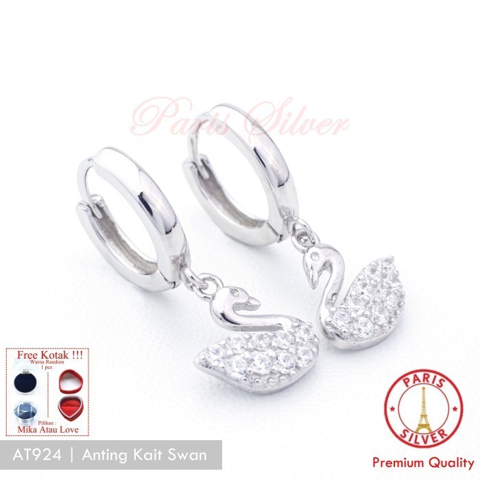 Ready Anting Jepit swan perak 925 silver lapis emas putih angsa pernikahan