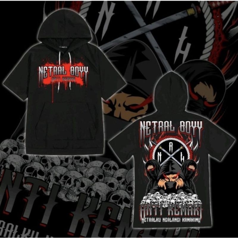 T-SHIRT HOODIE LENGAN PENDEK DISTRO SABLON NETRAL BOY ANTI KEMAKI
