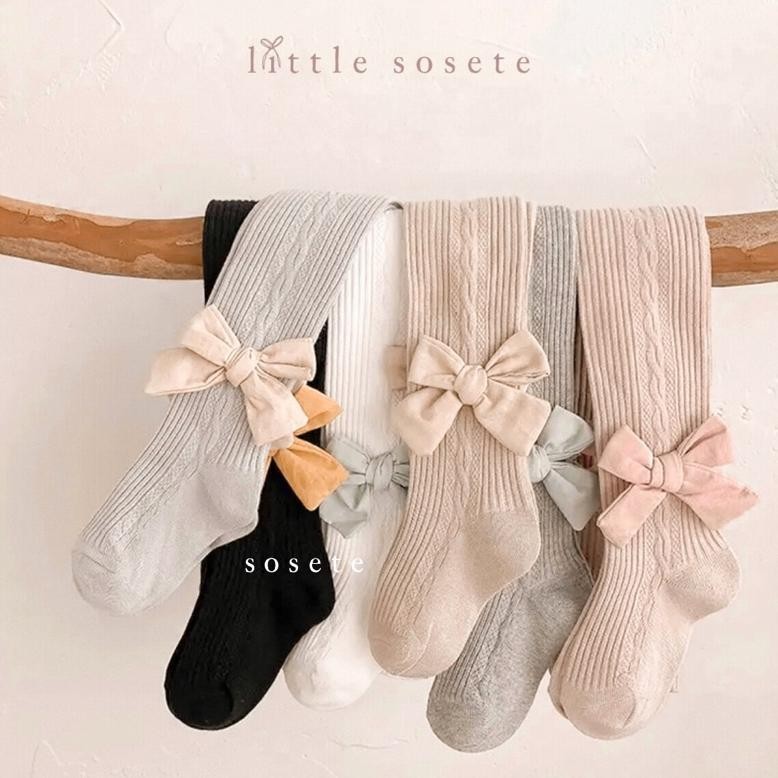 Little Sosete - Muslin Bow Ribbed Knit Baby Stocking / Tights *Legging Bayi Perempuan / Legging Bayi