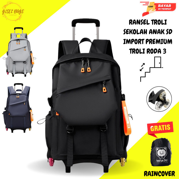 Tas Trolley Anak Laki Laki Sd Smp Remaja Roda 3/Roda 6 Anti Air