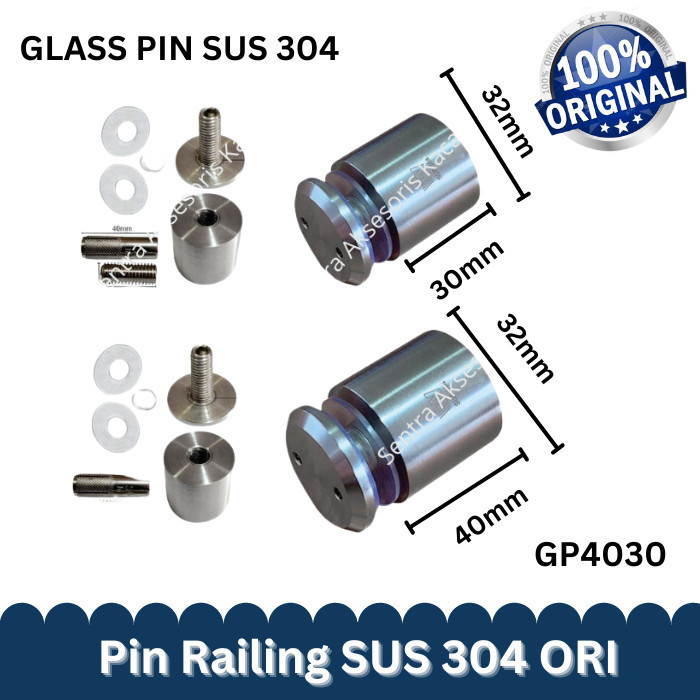 PIN RAILING TANGGA SUS 304 - GLASS HOLDER, PEN IKLAN RAILING KACA