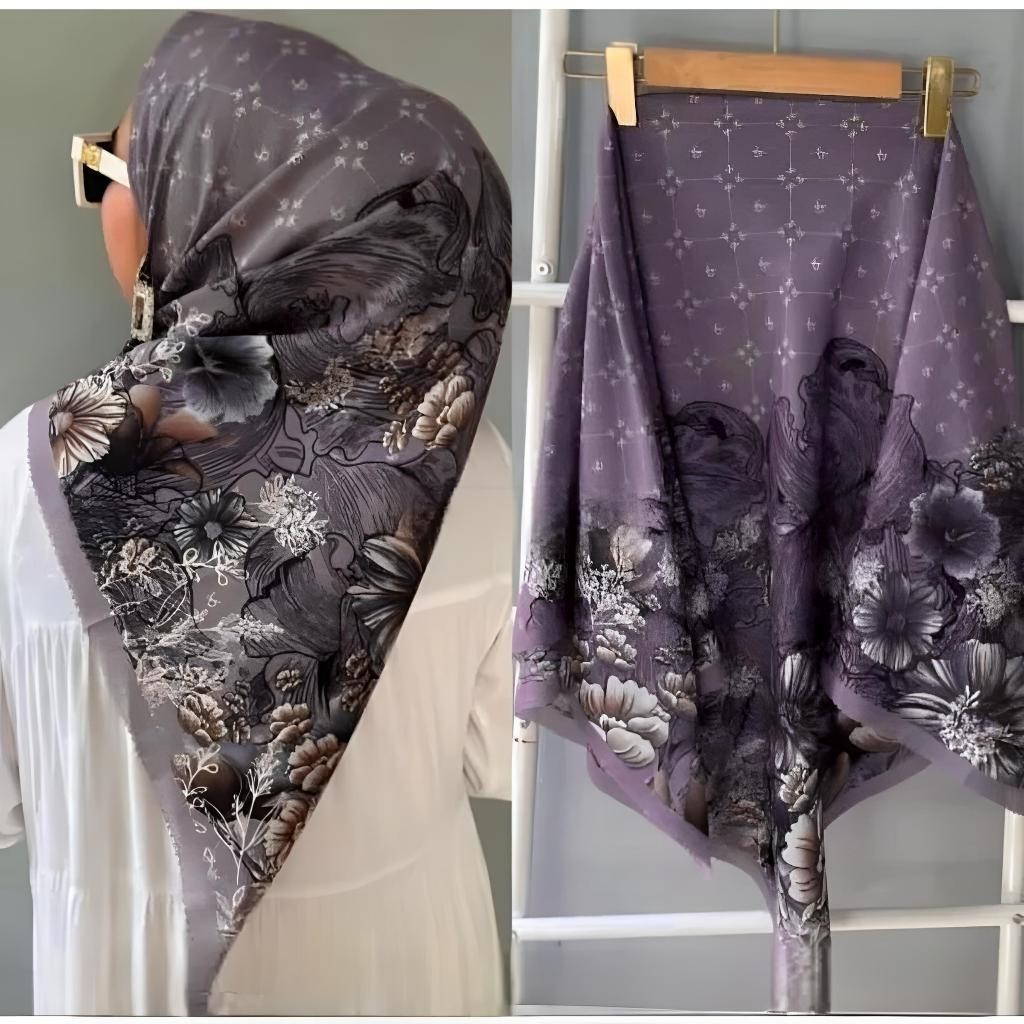 Promo Mega Sale 5.5 // Hijab Segi Empat Kerudung Jilbab Voal Motif Journey Premium Kw Lasercut Murah