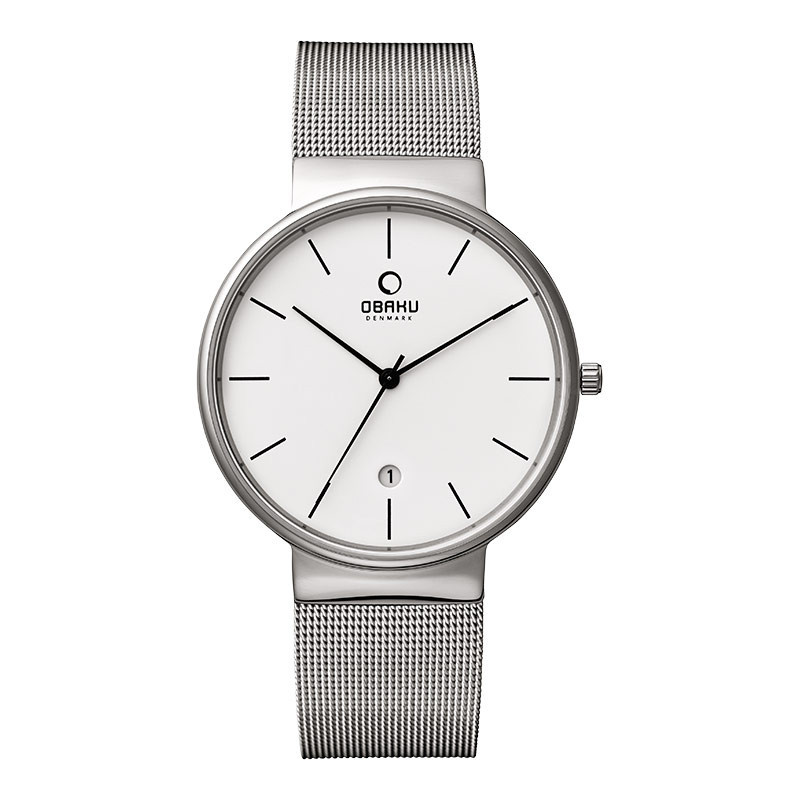 Jam Tangan Pria Obaku V153GDCIMC Klar Steel White Dial Mesh Strap