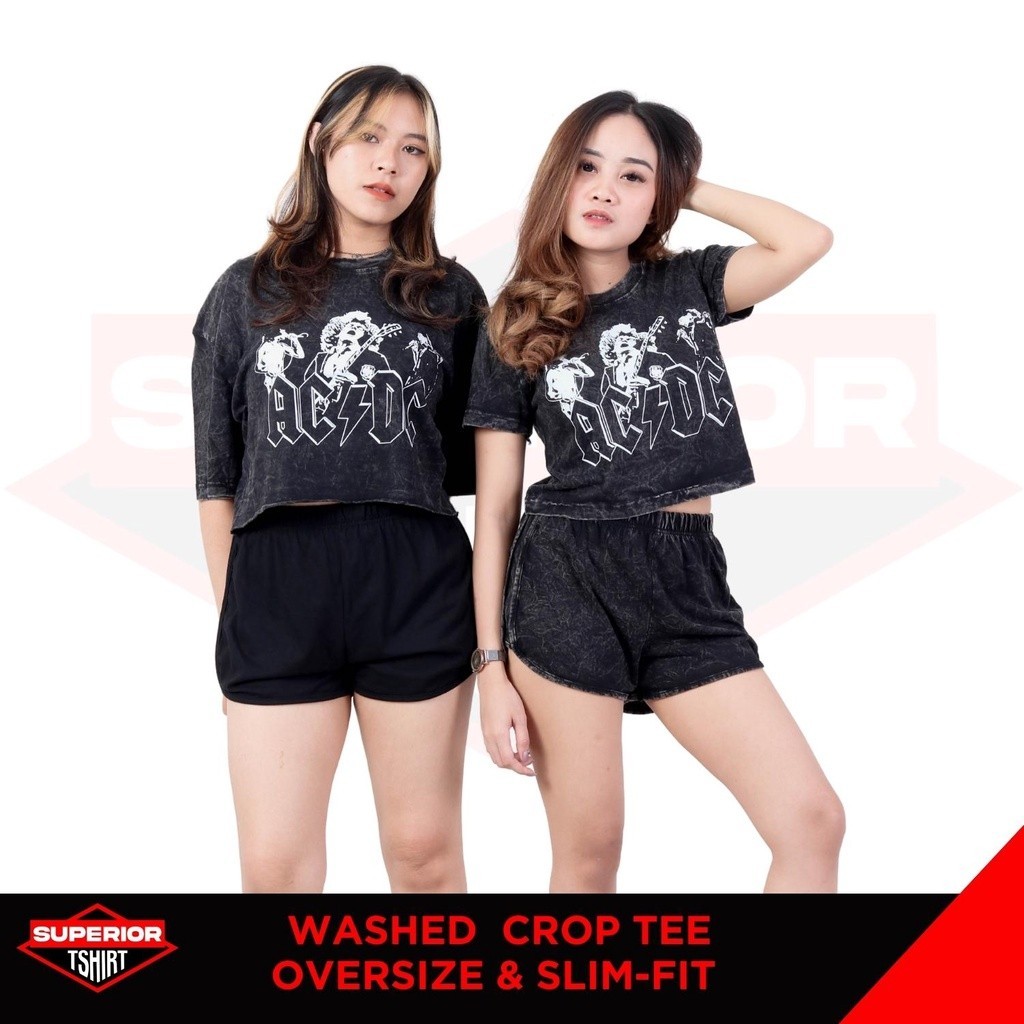 CROP TEE ACDC WASHED T-SHIRT / OVERSIZE / SLIM-FIT / CROP TOP/ACDC30