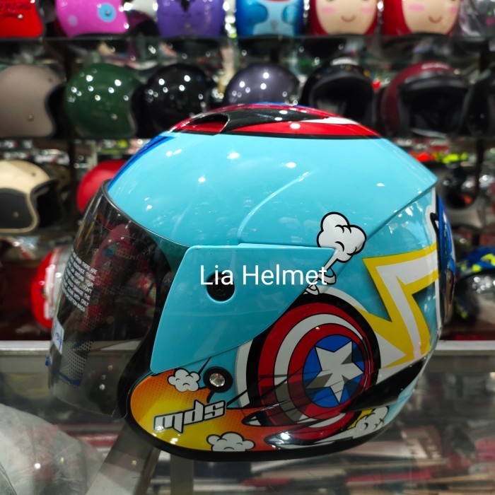 HELM ANAK MDS MOTIF MARVEL CAPTAIN AMERICA BIRU PASTEL / HELM ANAK MDS