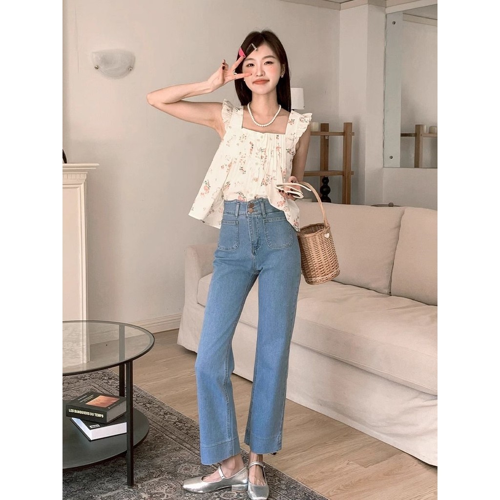 Online Influencer Jeans Wanita, Celana Jin Kecil Potongan Tabung Rokok Elastis Longgar Pelangsing Pi