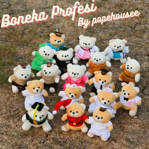 Boneka Profesi Beruang Size 15Cm Tni Lebaran Sekolah Idul Fotri Perawat Polisi Wisuda Perawat Weddin