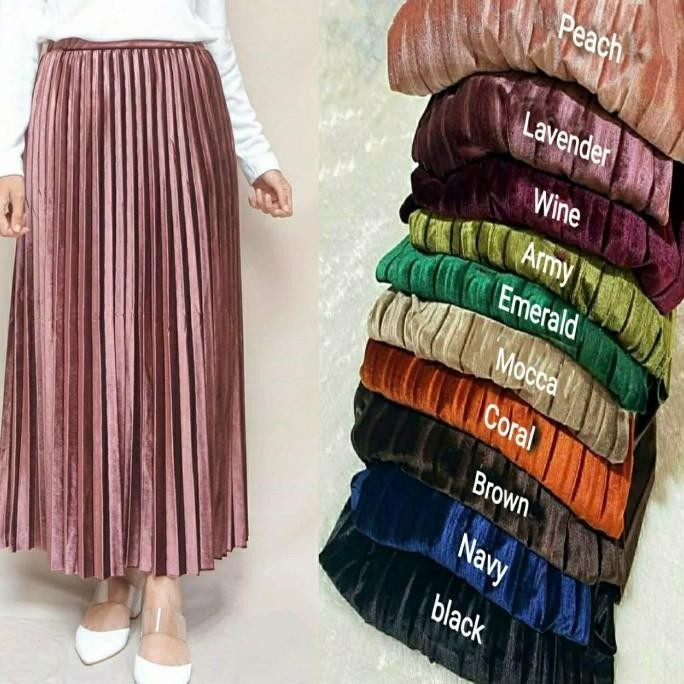 Rok Plisket Payung Beludru Import