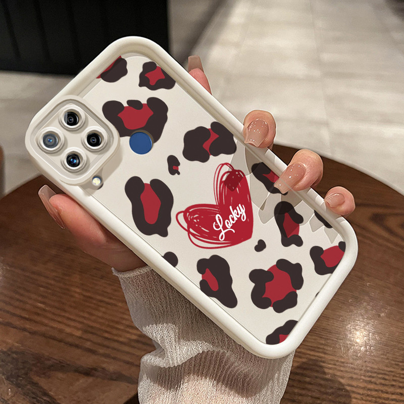Casing Hp Realme C15 Case lembut HP ponsel pola macan tutul grafiti cinta keberuntungan Kesing pelin