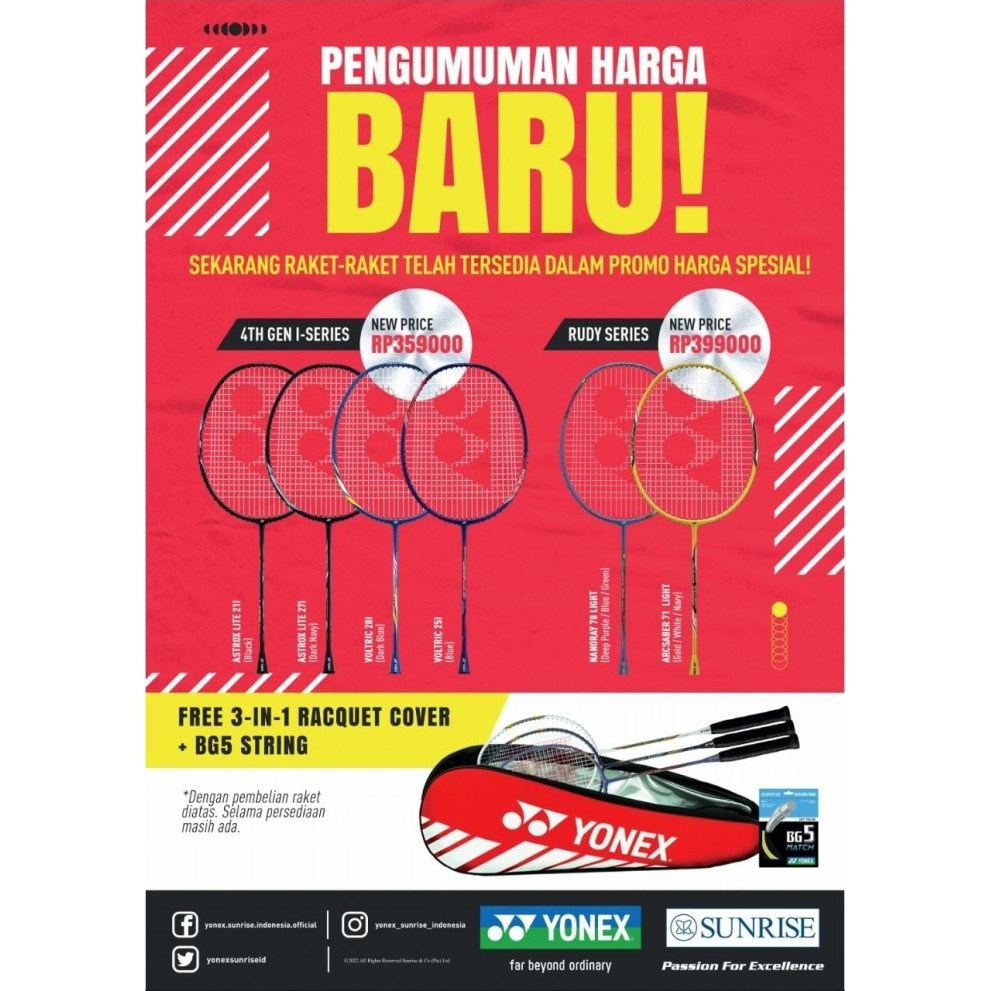 RAKET BADMINTON YONEX Arcsaber 69 Light Rudy INC PASANG