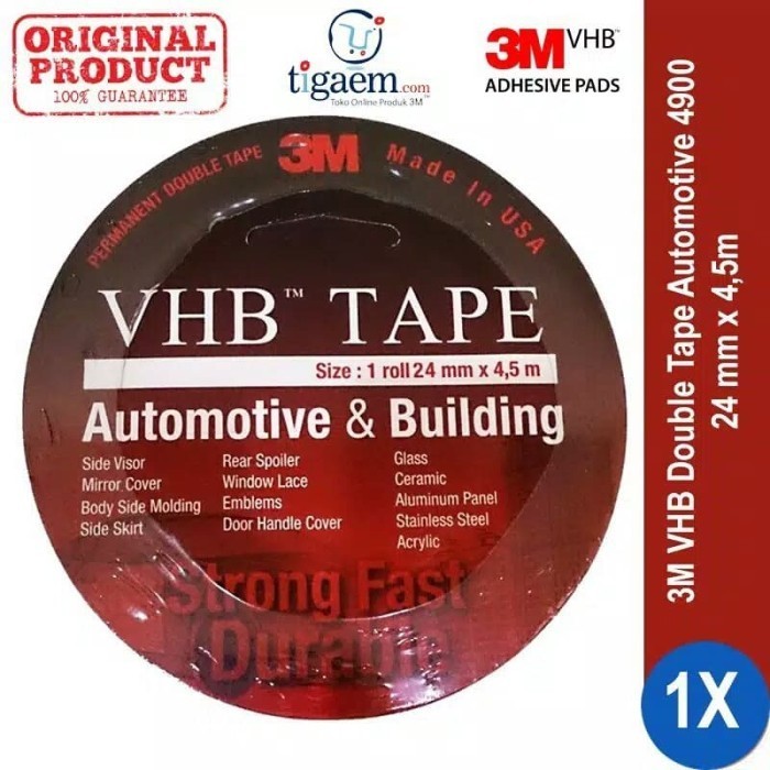 

3M Vhb 24Mm X 4.5M Double Tape Foam Merah Otomotif & Building Ori 3M