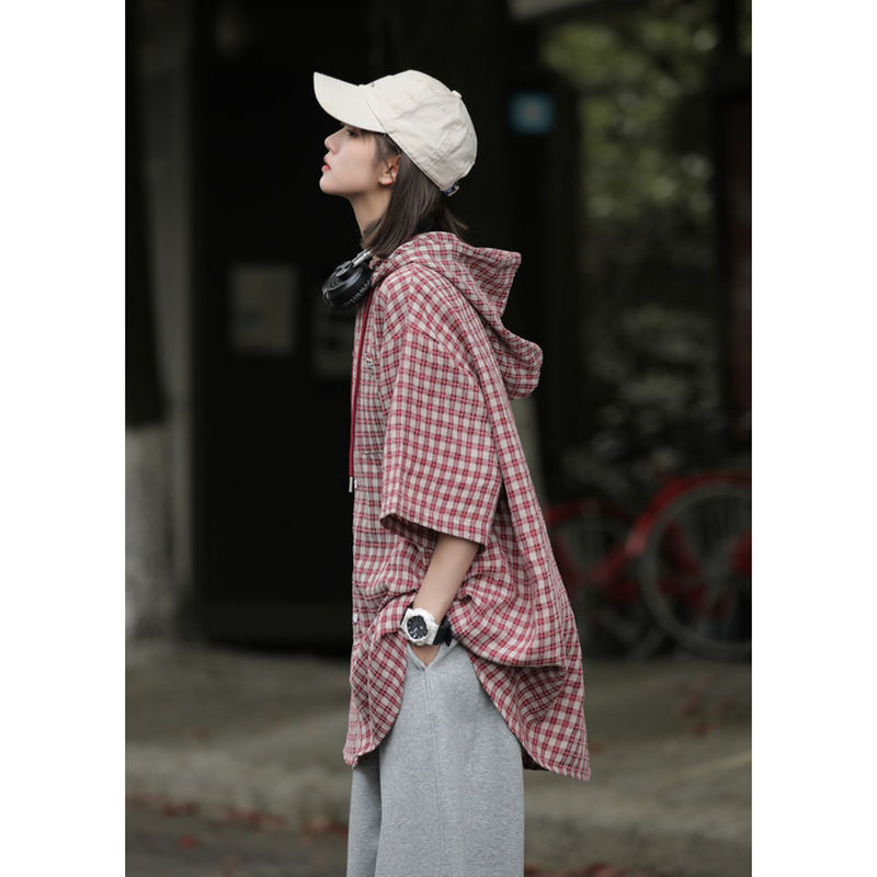 Baju Wanita Kotak Pink Bertopi