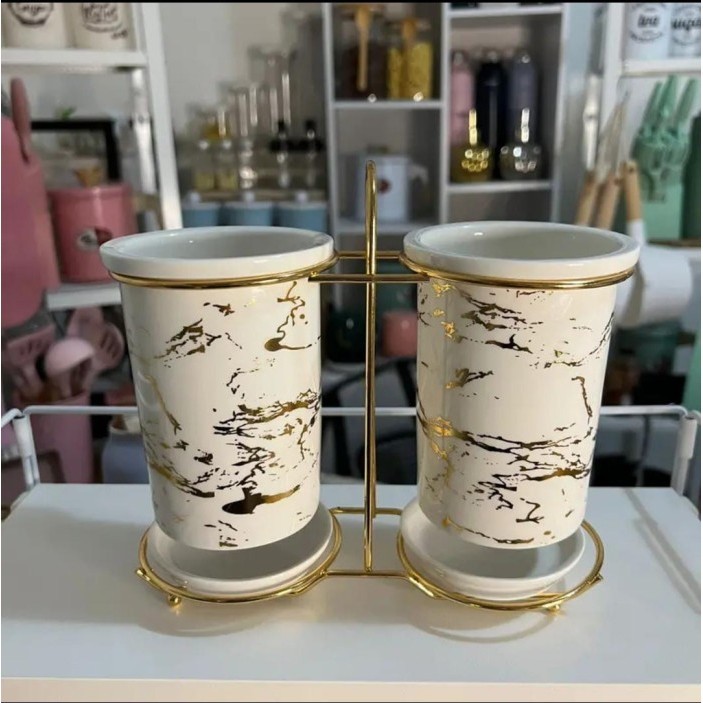 TEMPAT SENDOK KERAMIK MEWAH / WADAH SENDOK KERAMIK MARBLE SET