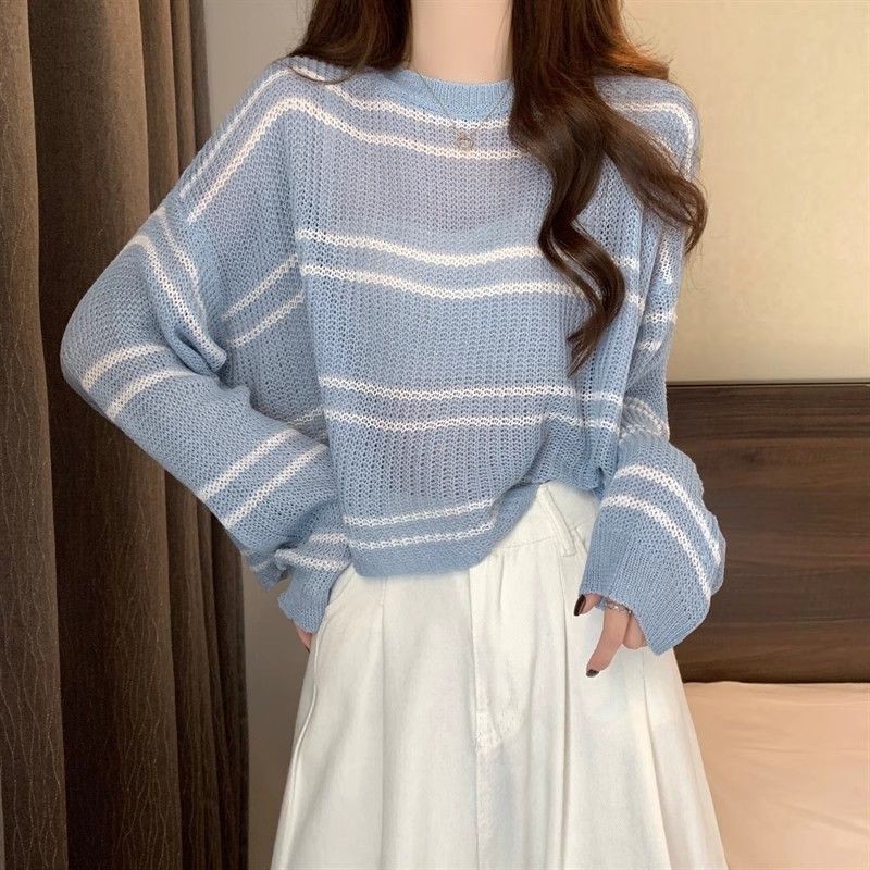 Sweater Wanita Tipis Garis Garis