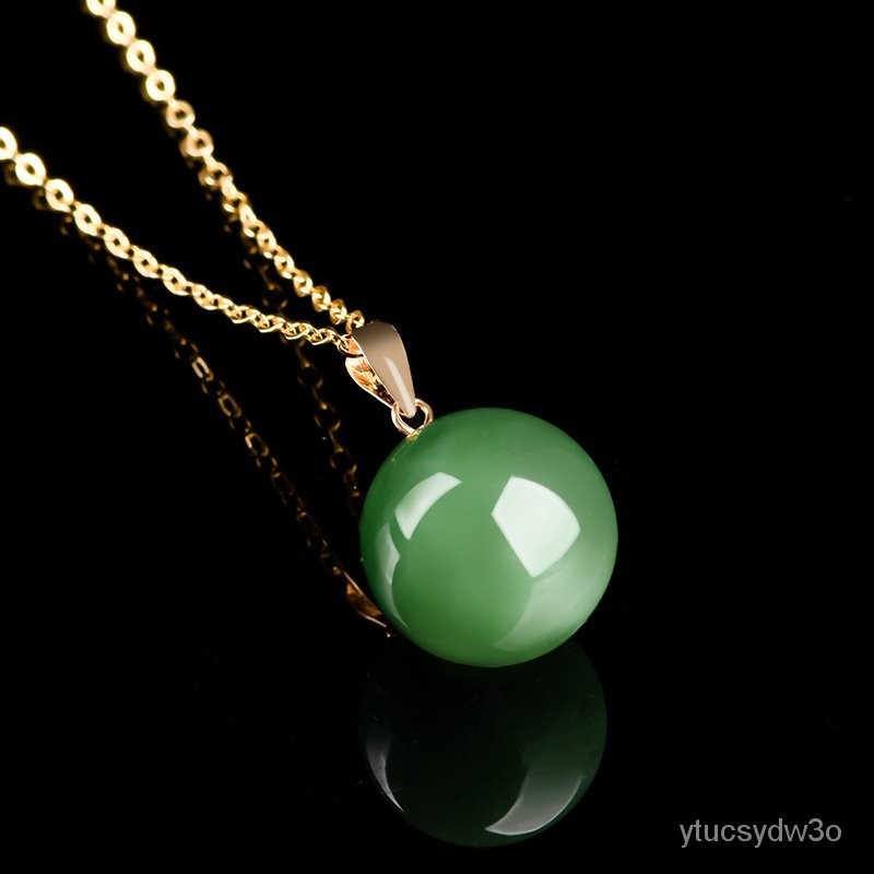 （Dengan Sertifikat）（ytucsydw3o）Bayam Bahan Lama Hijau Giok Hetian Bola Giok Hijau Liontin Barang Asl