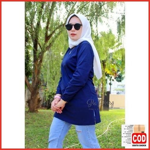 Hot Sale [ Terbaru ] Kaos Tunik Atasan Wanita Polos Lengan Panjang Oversize Kaos Hijab Zolaqu Six Di