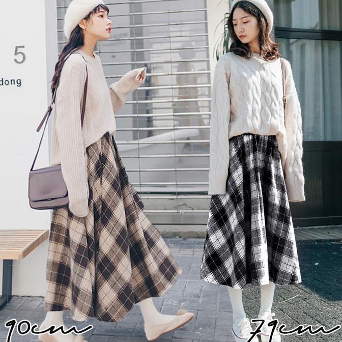 (314)Flare Tartan Skirt/Korean Women Skirt/Rok Maxi/Rok Panjang