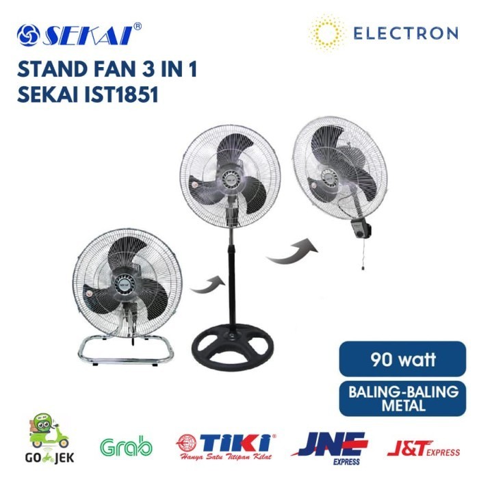 Kipas Angin Besi Sekai IST1851 IST 1851 Stand Wall Desk Fan