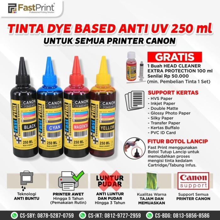 

Tinta Dye Based Anti Uv Canon 1 Set - 4 Warna - 250 Ml