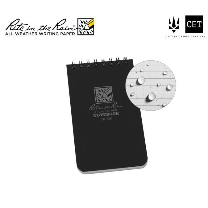 

Rite in the Rain 735 Top-Spiral 3x5" Notebook Buku Tahan Air - Black