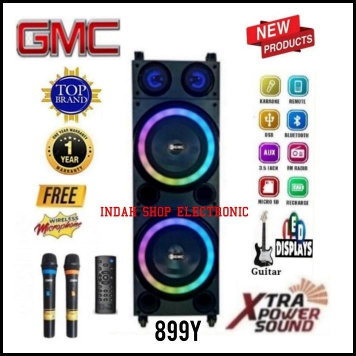 Speaker Portable Gmc 899Y Bluetooth 2X10Inch + 2Mic Wireless Superbass