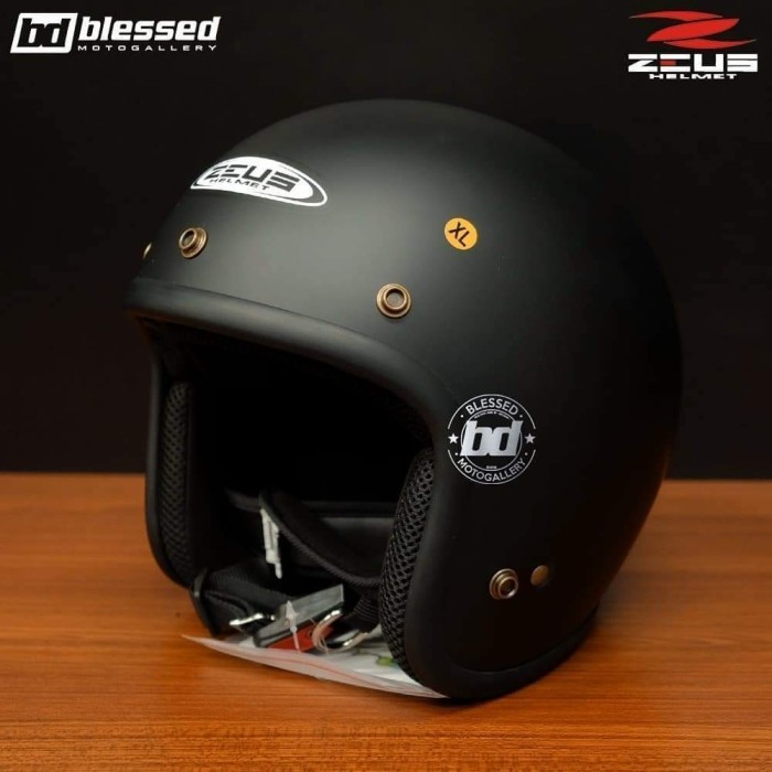 Helm Retro Bogo Besar Big Size Xl Zeus 385 Matt Black Doff Hitam Dop