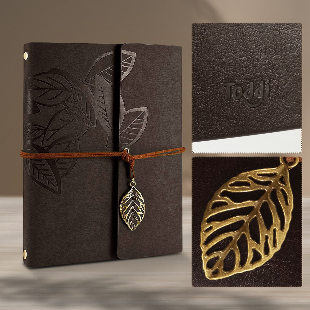 

Toddi BESTOYARD Buku Catatan Binder Kulit Notebook Retro Leaf Cover - B-606