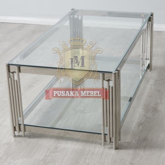 meja tamu top kaca rangka besi stainless steel, coffe table besi kaca