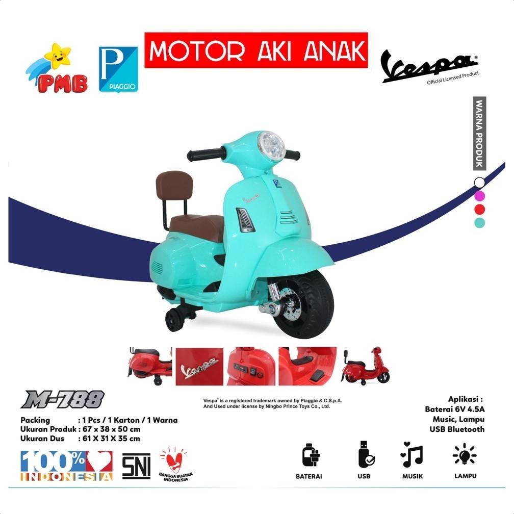 BDG MOTOR AKI ANAK VESPA PMB M788 LISENSI ASLI MERK VESPA-SCOOTER ANAK MAINAN SEPEDA MOTOR LISTRIK T