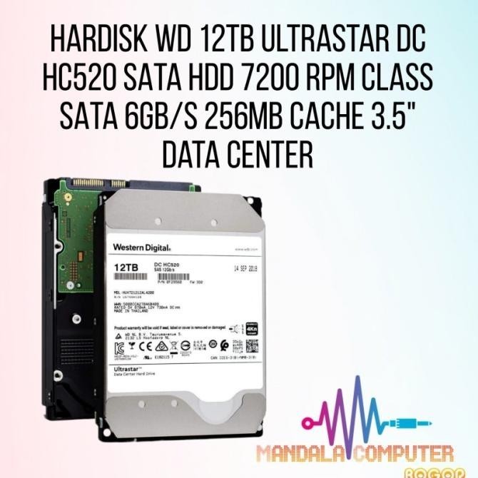 PROMO Hardisk WD 12TB Ultrastar DC HC520 SATA HDD 7200 RPM Class SATA 6Gb/s 256MB Cache 3.5" Data Center Termurah