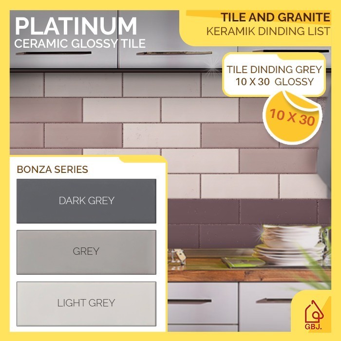 Terbaru Keramik Dinding Platinum 10X30 Bonza Grey Subway / Keramik List Glossy Promo Terlaris