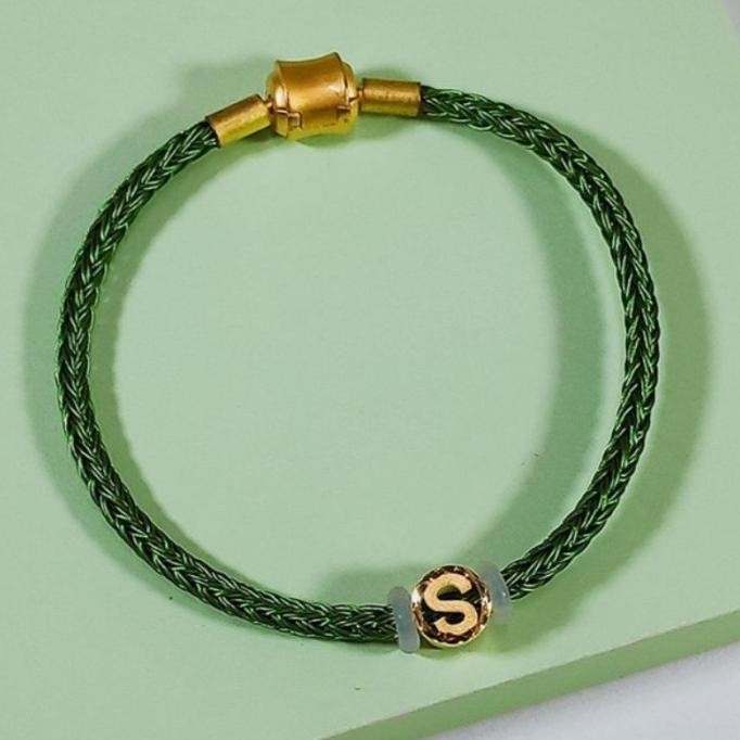 Gelang Tali Pandora Inisial Huruf S Elegant Emas Asli